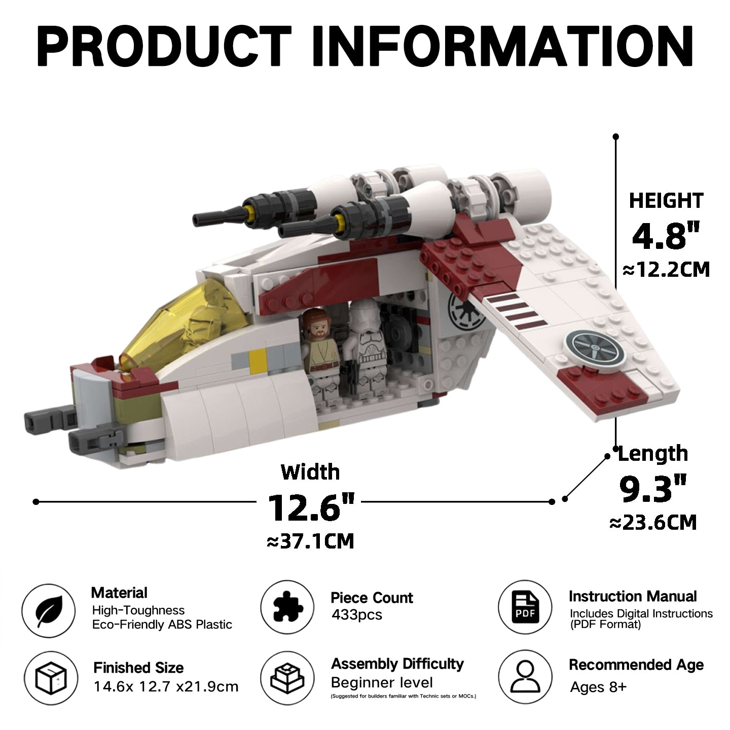 LEGO Compatible Star Wars Republic Gunship MOC Building Set, Movie-Accurate Clone Wars Gunship with Movable Wings & Opening Cargo Door, Collectible Star Wars Building Blocks Toy for Adults Kids 8+