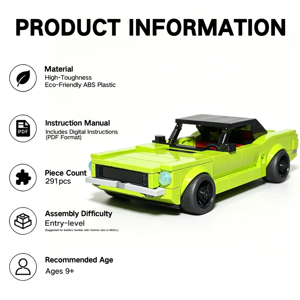 1965 Ford Mustang Building Blocks Car - 100% LEGO Compatible Speed Champions Style MOC Toy for Adults & Kids 9+