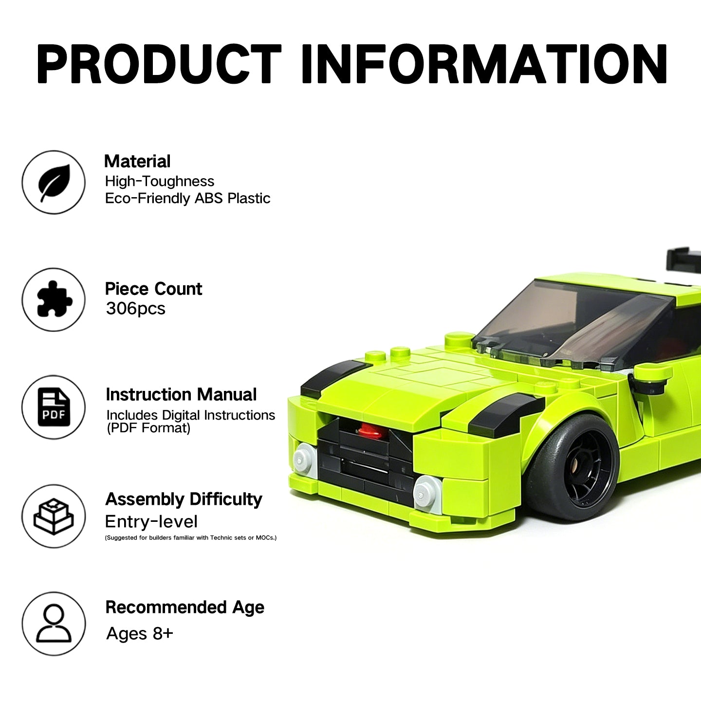Nissan GT-R R35 Modified Building Block Set, 306 Pieces Fully Compatible with Lego Speed Champions, Entry-Level MOC Sports Car Model Kit for Adults & Kids Ages 8+
