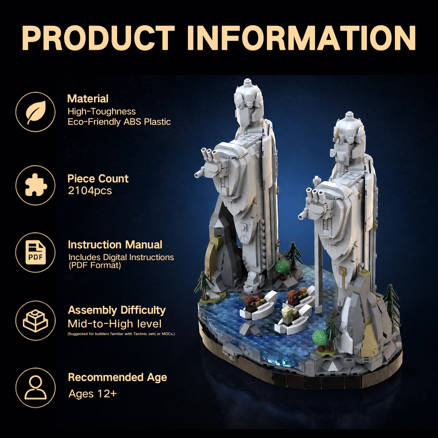 2104 PCS Lord of the Rings Argonath Building Set | Lego-Compatible LOTR Colossus Replica
