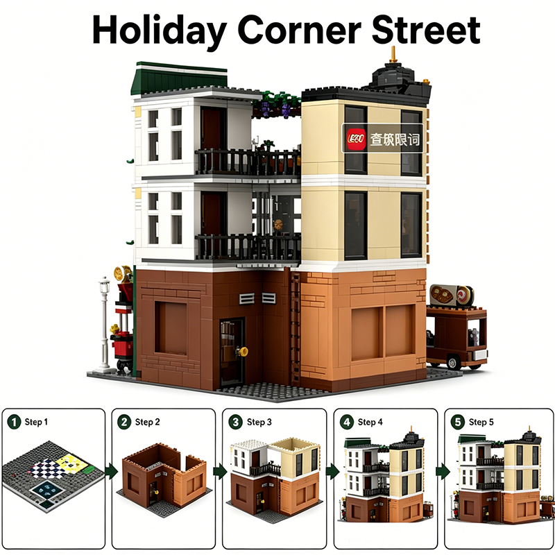 Holiday Corner Street Modular Building Set | 100% Compatible with LEGO Bricks