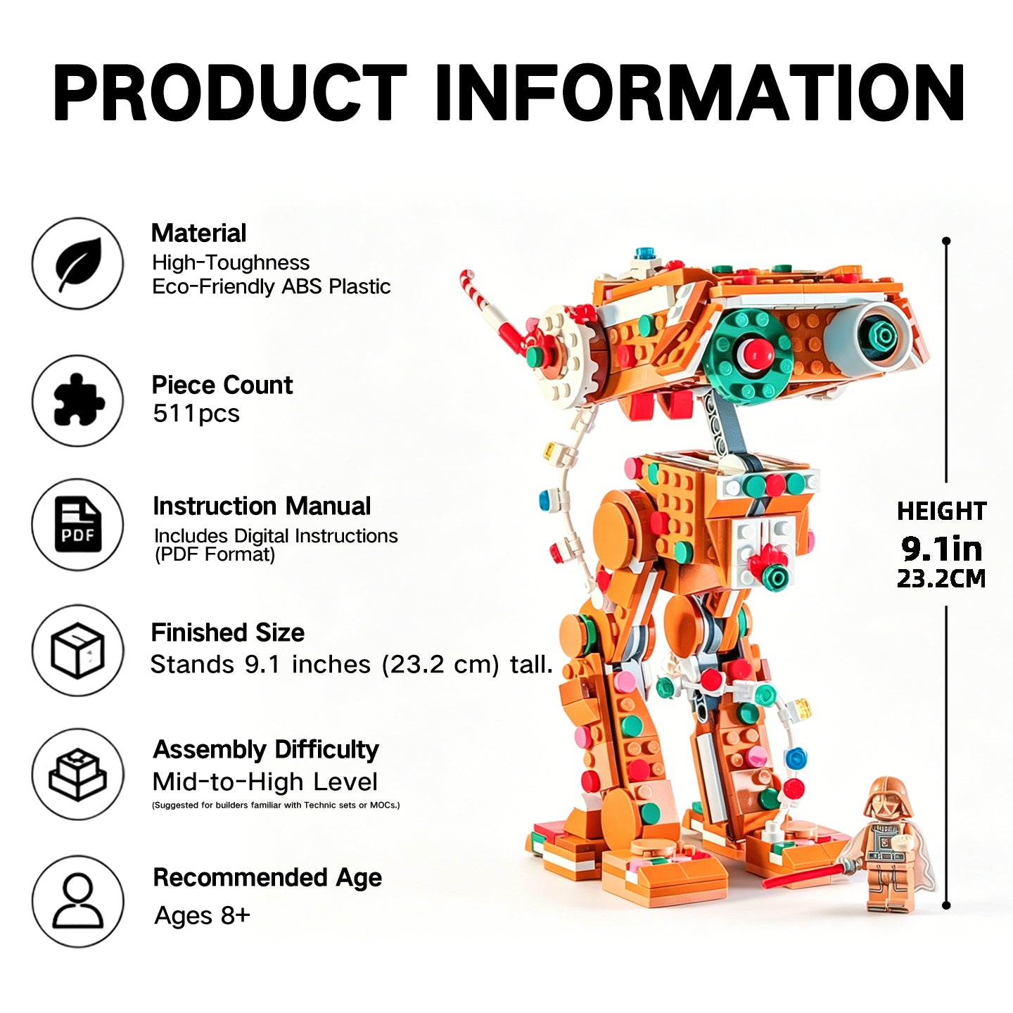 Gingerbread BD-1 MOC Building Set, 511 Pcs Star Wars Christmas Building Blocks, 100% Compatible with Lego, Creative Holiday Gift for Kids Adults Ages 8+