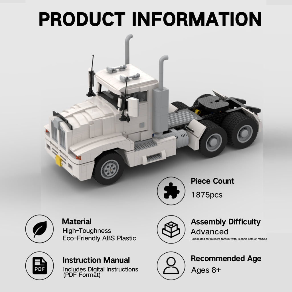 1875PCS Semi Truck Building Set, Original MOC Classic Heavy Duty Semi Truck Brick Model, Lego-Compatible Collectible Display Building Kit for Adults & Kids Ages 8+