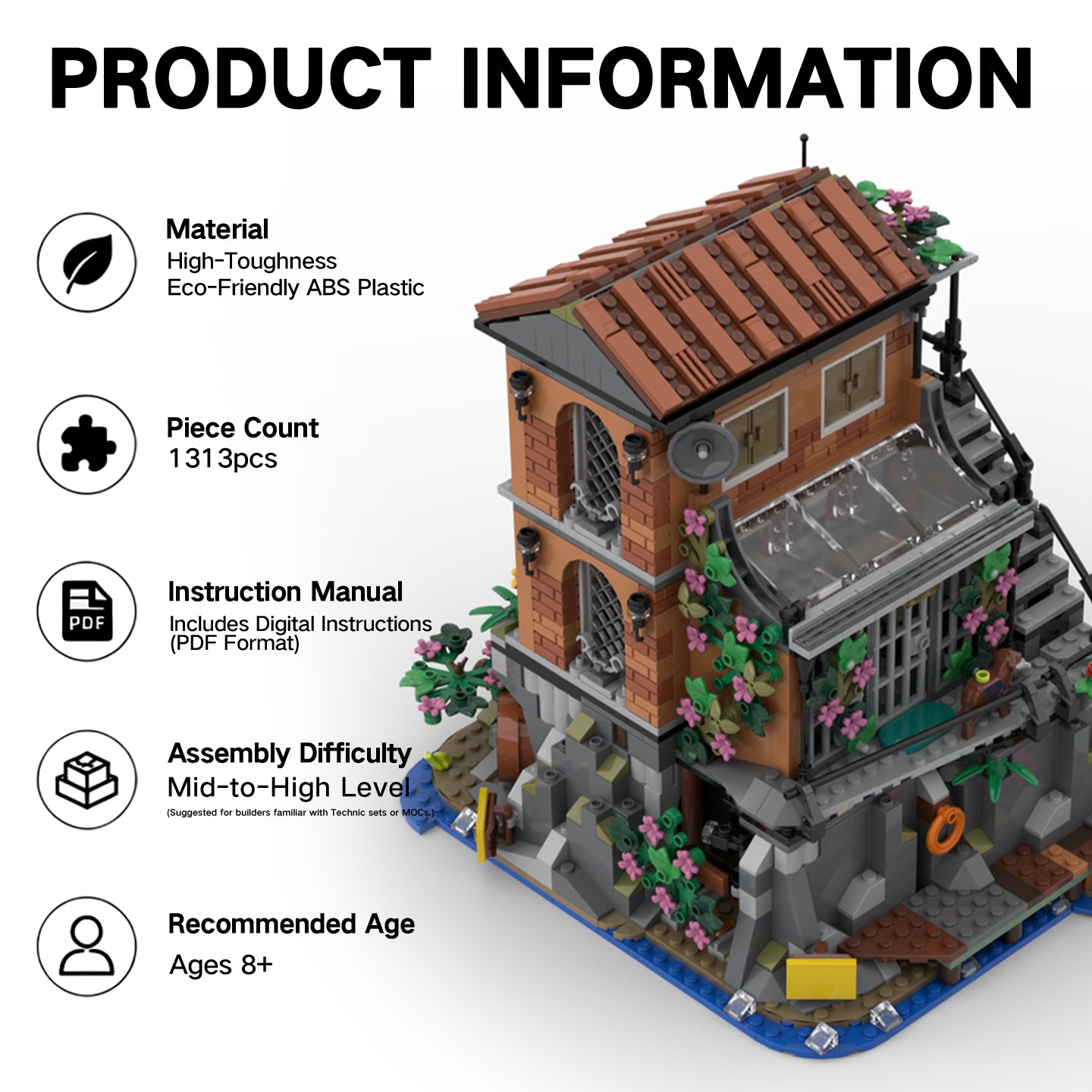 MOC Secret Agent's Home Riviera Expansion Set | 1313 PCS Spy Lair Building Kit | 100% Compatible with LEGO Bricks | Adult & Kids 8+ Collectible