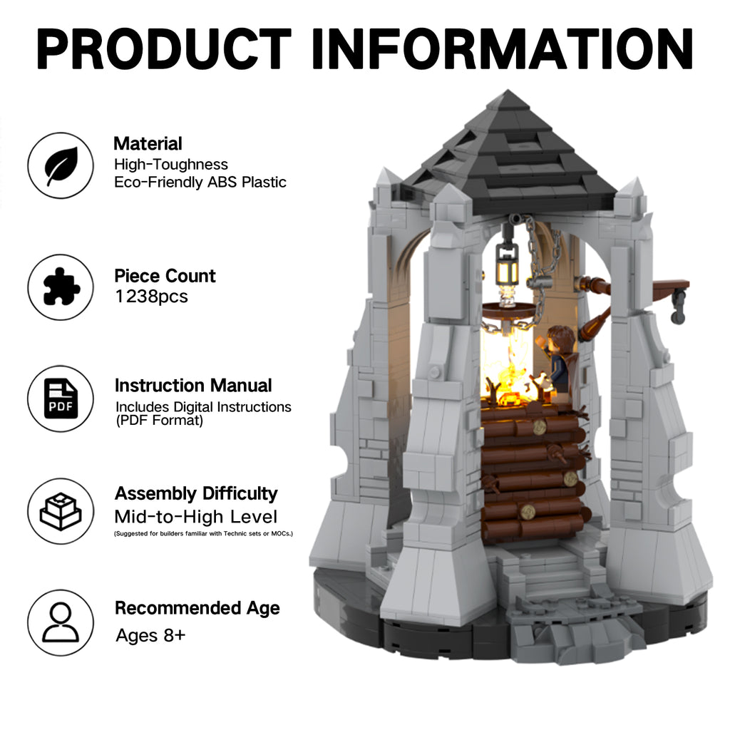 Beacon of Gondor MOC Building Set with LED Light - Lord of the Rings Pippin's Courage - 1238 Pieces - Compatible with LEGO