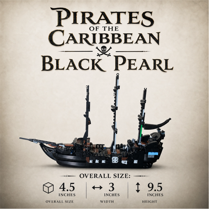 Pirates of the Caribbean Black Pearl MOC Building Set | Three-Masted Pirate Ship Model Compatible with Lego Bricks