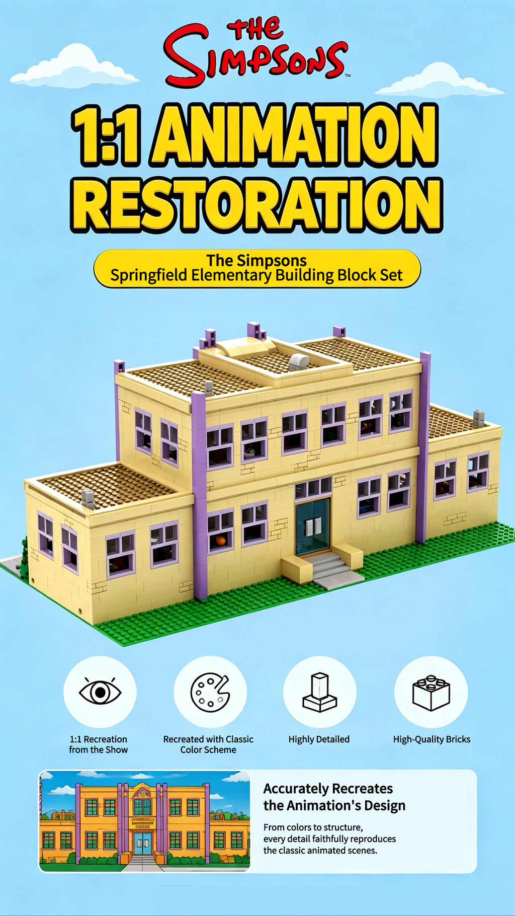 The Simpsons Springfield Elementary School Building Blocks Set, Modular Collectible Model Toy