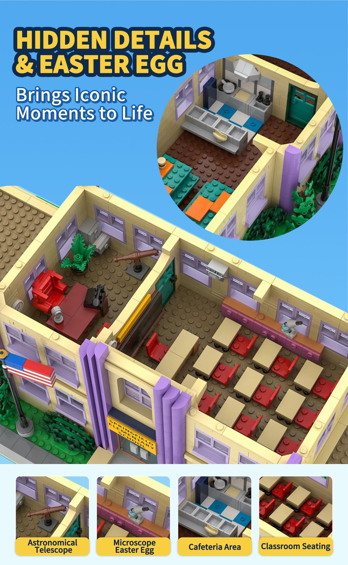 The Simpsons Springfield Elementary School Building Blocks Set, Modular Collectible Model Toy