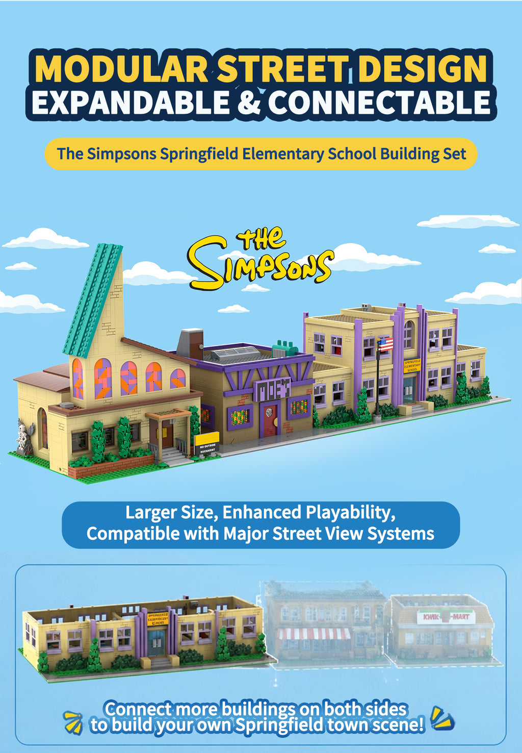 The Simpsons Springfield Elementary School Building Blocks Set, Modular Collectible Model Toy