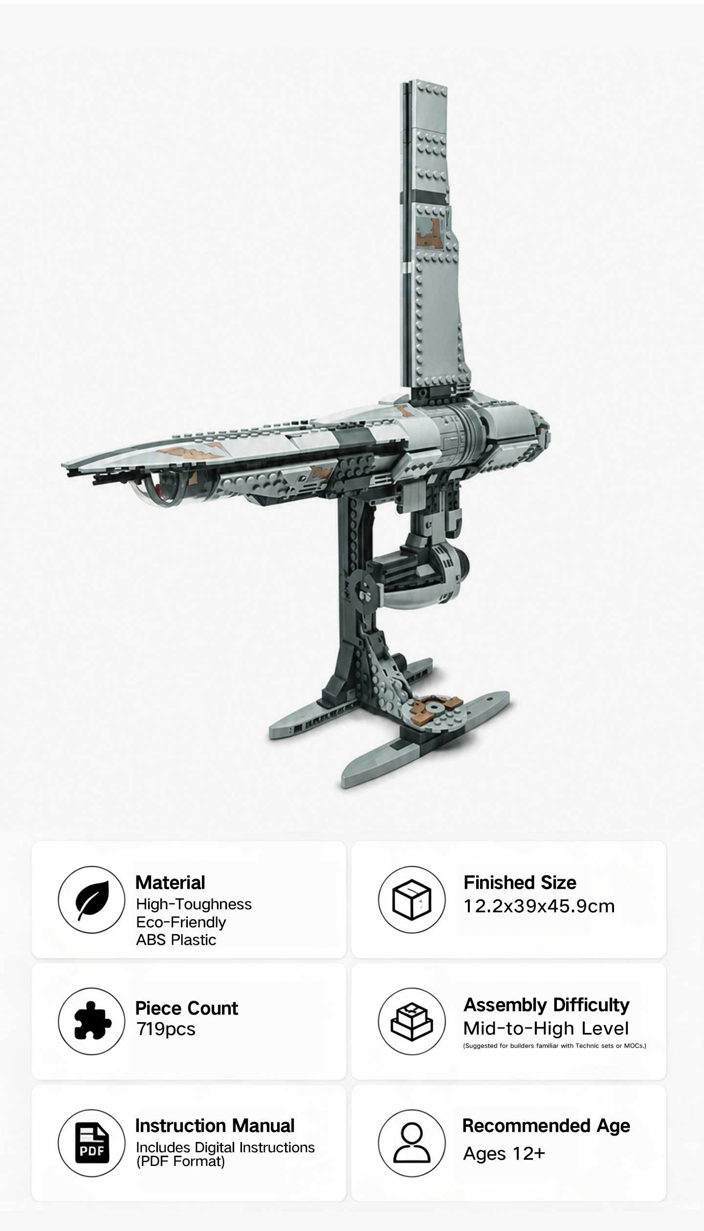 Stinger Mantis Starship Building Blocks - 719 PCS Sci-Fi Spaceship Model Kit, Collectible Display Toy for Star Wars Jedi Fans, Compatible with Major Brands
